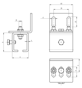 Seitenwandhalter für Stahlprof., INOX, prof. 42x54